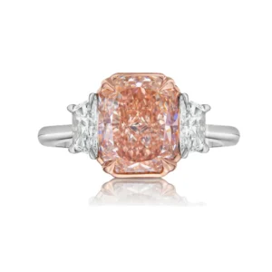 Fancy Brown-Pink Radiant Cut Lab Diamond Ring with Trapezoid Side Stones