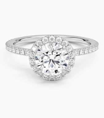 RoundLabDiamondPavewithHaloSolitaireEngagementRingin18kWhiteGold 1ct 1