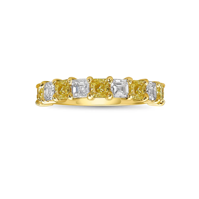 Alternating Yellow and White Diamond Half Eternity Ring