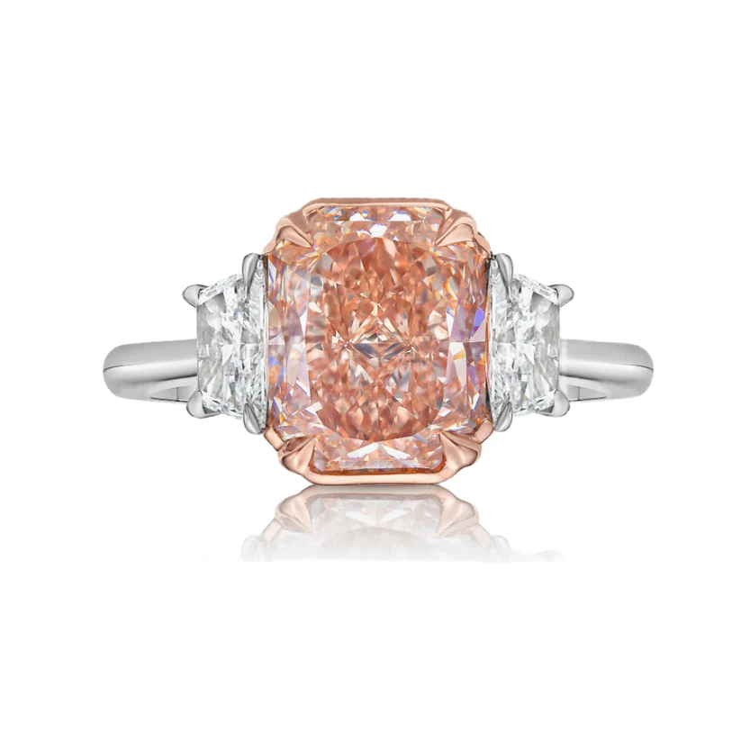 Brown Pink Elongated Radiant Diamond Engagement Ring