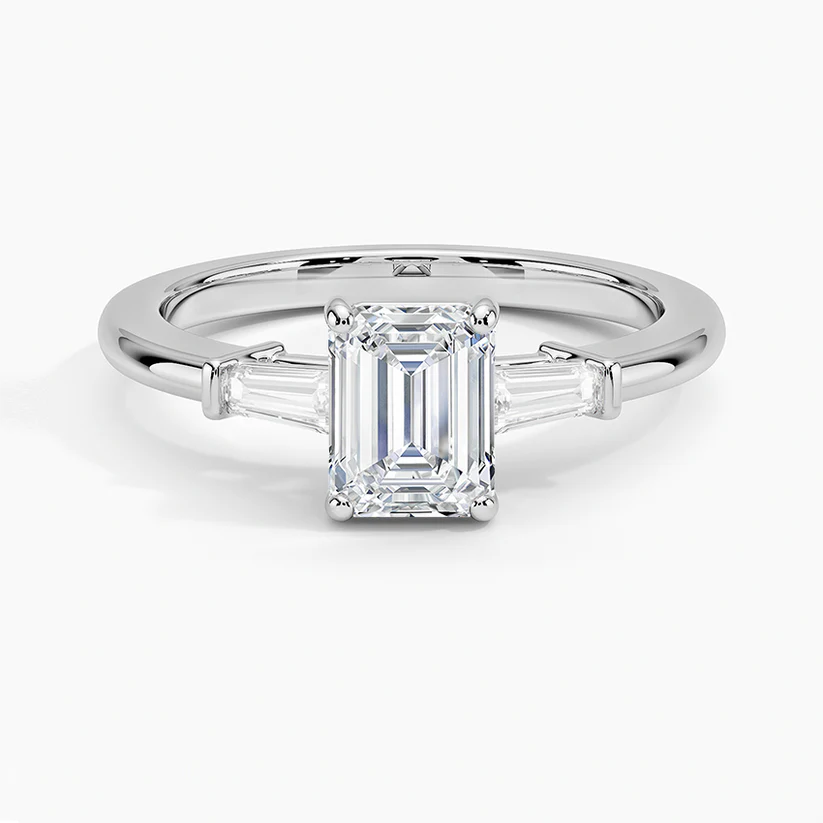 EmerladLabDiamondBaguetteTrilogySolitaireEngagementRingin18kWhiteGold 1ct 1