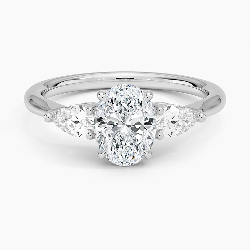 PearLabDiamondBaguetteTrilogySolitaireEngagementRingin18kWhiteGold 1ct