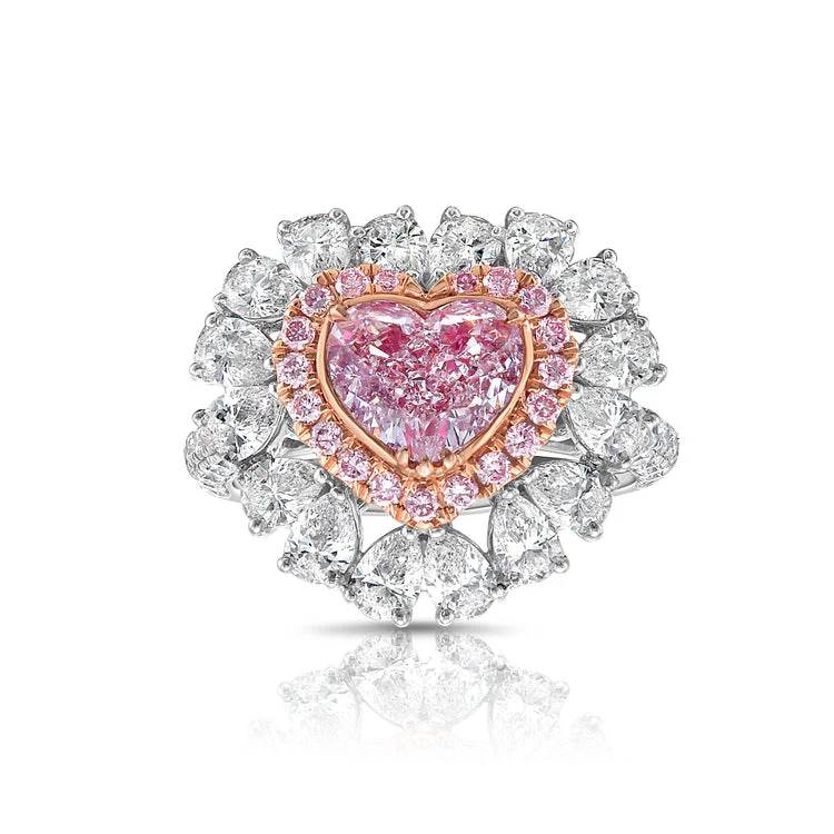 Pink heart shape natural diamond ring