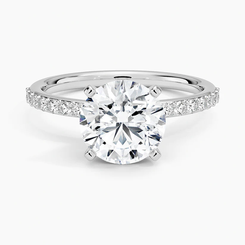 RoundLabDiamondPaveSolitaireEngagementRingin18kWhiteGold 1ct 1