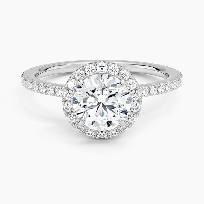 RoundLabDiamondPavewithHaloSolitaireEngagementRingin18kWhiteGold 1ct 1