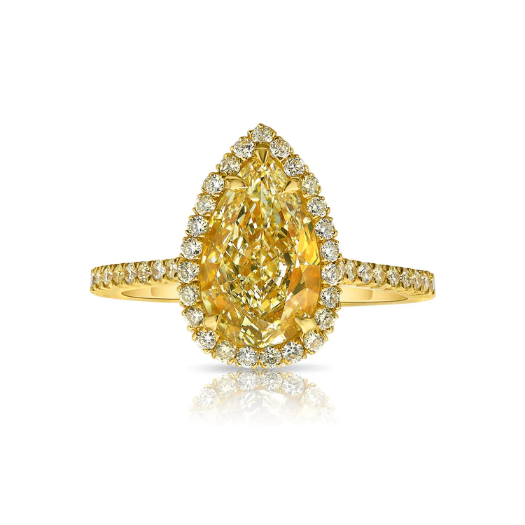 Yellow Pear Shape Halo Diamond Ring